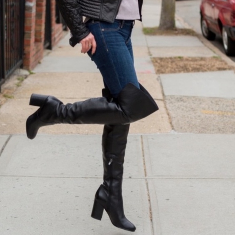 NEW Via Spiga Beline Black Pebbled Leather Over The Knee Boots Sz 5.5 NIB - Picture 5 of 16